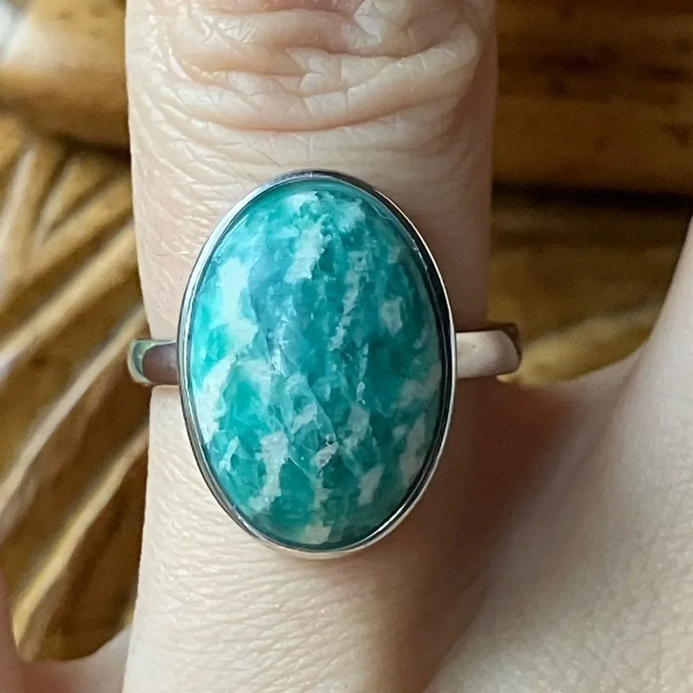 Natural Amazonite Sterling Silver Ring Size 5.75